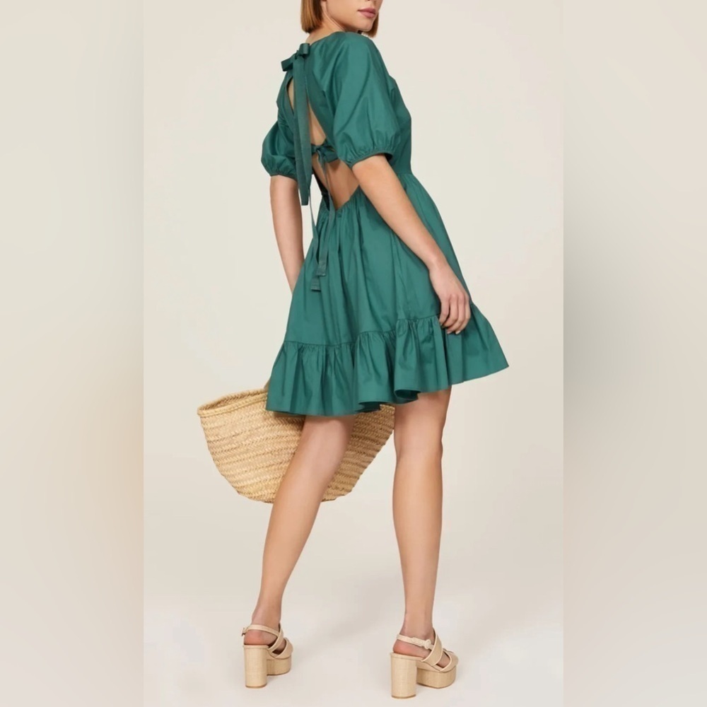 Peter Som Collective Women’s Green Puff Sleeve Tiered Dress Open Tie Back Sz 10